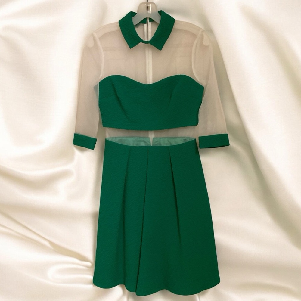 St Patrick Day Dress - Most Adorable Ever!  Green and White Sheer Fabric, Size 4